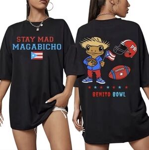 Stay Mad Magabicho Bad Bunny Benito Bowl Puerto Rico Super Bowl Black Tshirt L